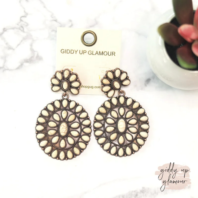 Simple Drop Earrings for Women-Double Cluster Western Earrings in Ivory