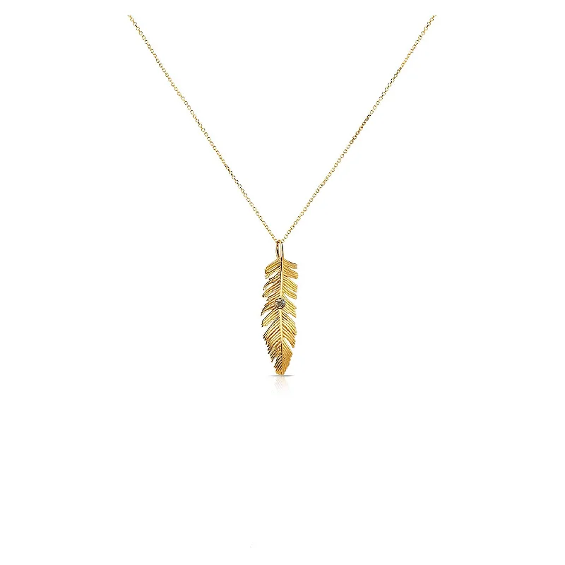 Birthstone Pendant Necklaces-14k Bezel Set Feather Necklace