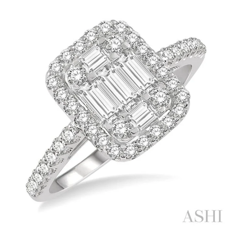 Custom Stackable Wedding Rings-3/4 Ctw Baguette & Round Cut Fusion Diamond Ring in 14K White Gold