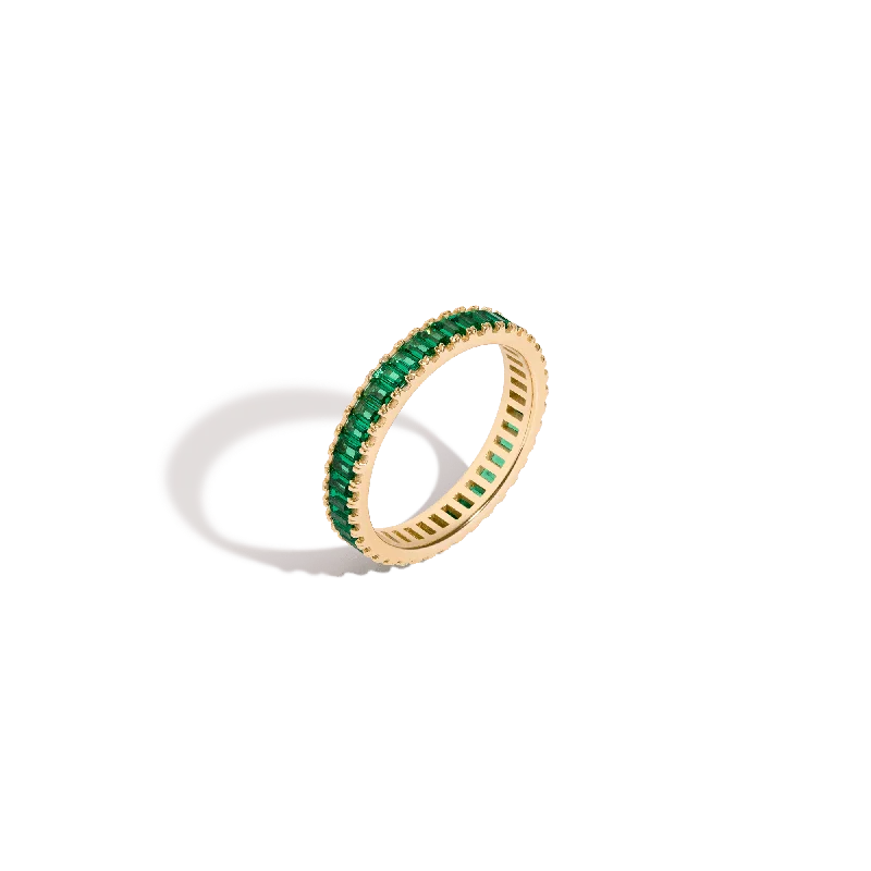 Classic Wedding Rings with Birthstones-Lab Grown Green Emerald Baguette Eternity Ring