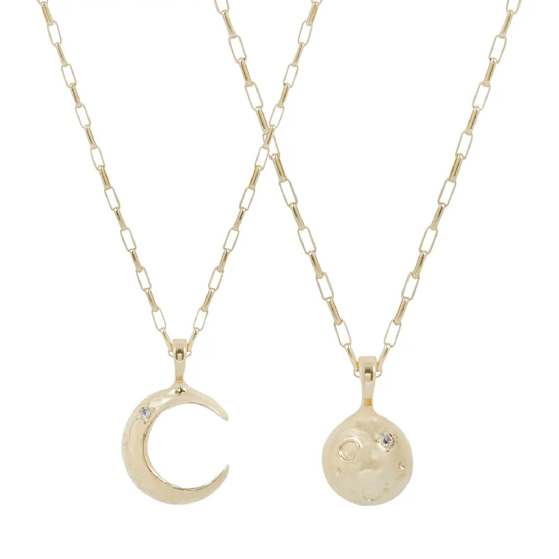 Cute Necklaces-MOON PHASES FRIENDSHIP NECKLACE SET / 14K GOLD