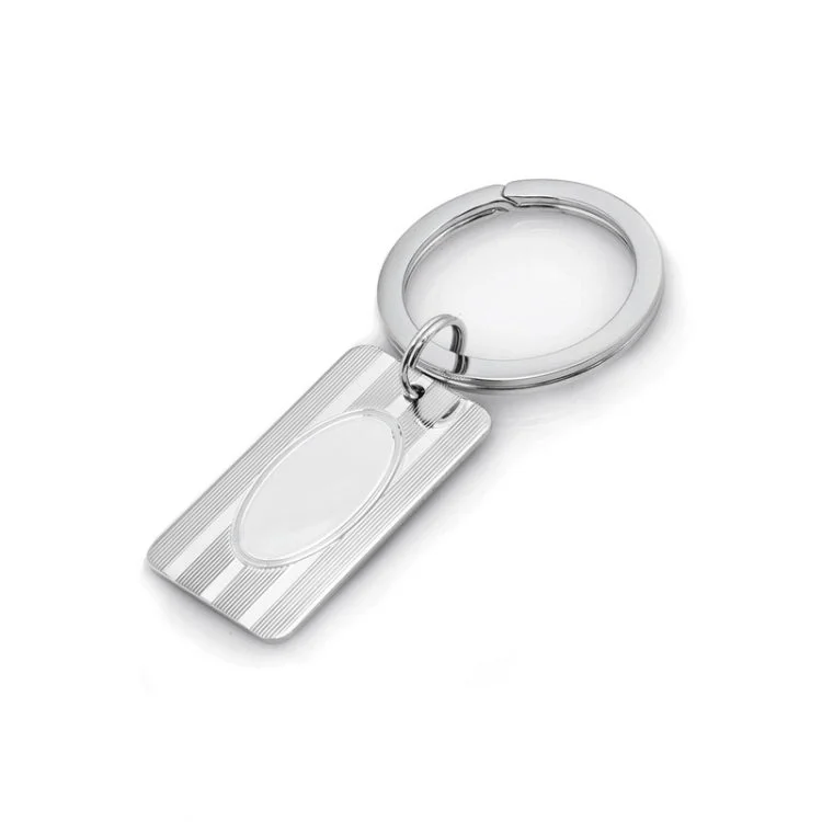 Custom Heart-Shaped Wedding Rings-Sterling Silver Rectangle Engine-Turned Key Ring