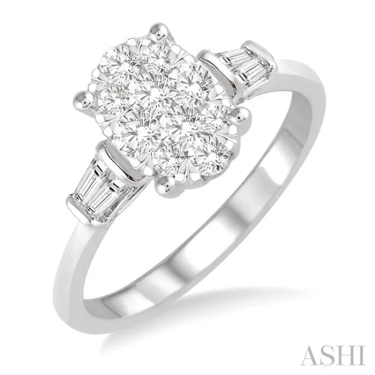 Men’s Personalized Rings-5/8 ctw Oval Shape Lovebright Baguette and Round Cut Diamond Cluster Ring in 14K White Gold