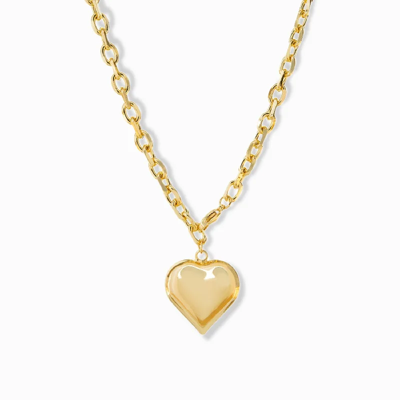 Vintage Gold Necklaces-19" puffy heart necklace