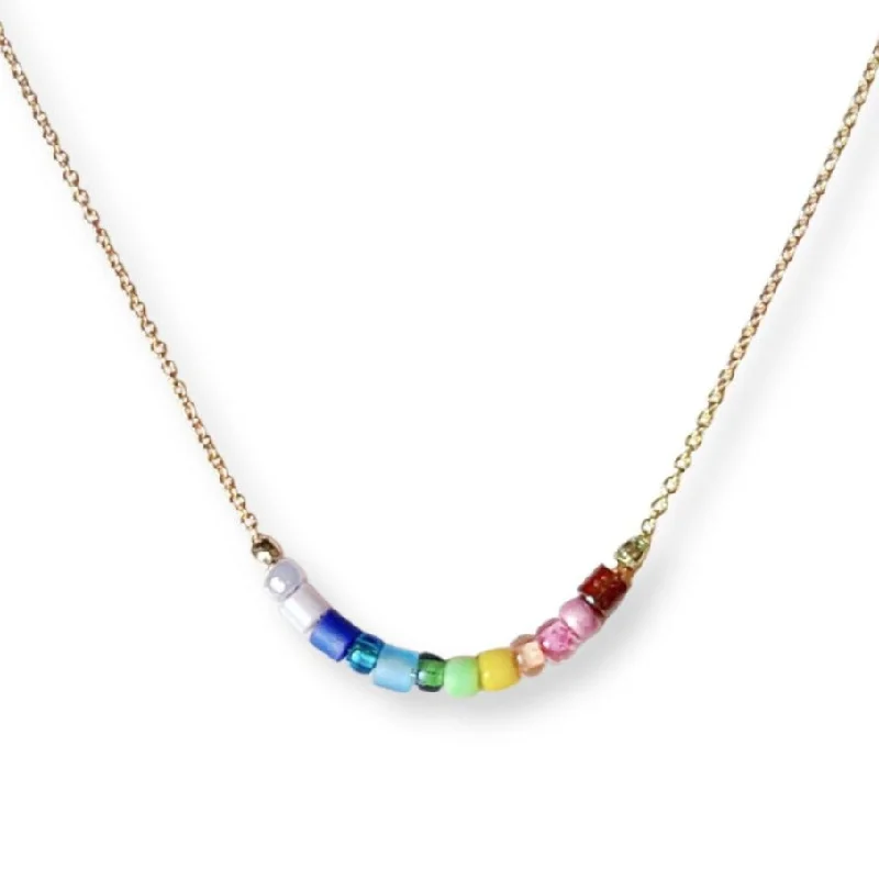 Artistic Pendant Necklaces-Color Flight Dainty Beaded Necklace: Rainbow