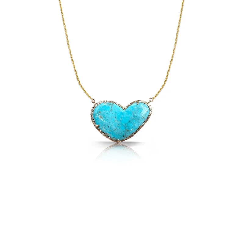 Love Heart Necklaces-14k Turquoise Irregular Heart Necklace