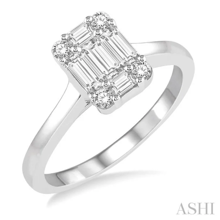 Custom Rings for Special Occasions-1/2 ctw Rectangular Baguette and Round Cut Diamond Wedding Ring in 14K White Gold