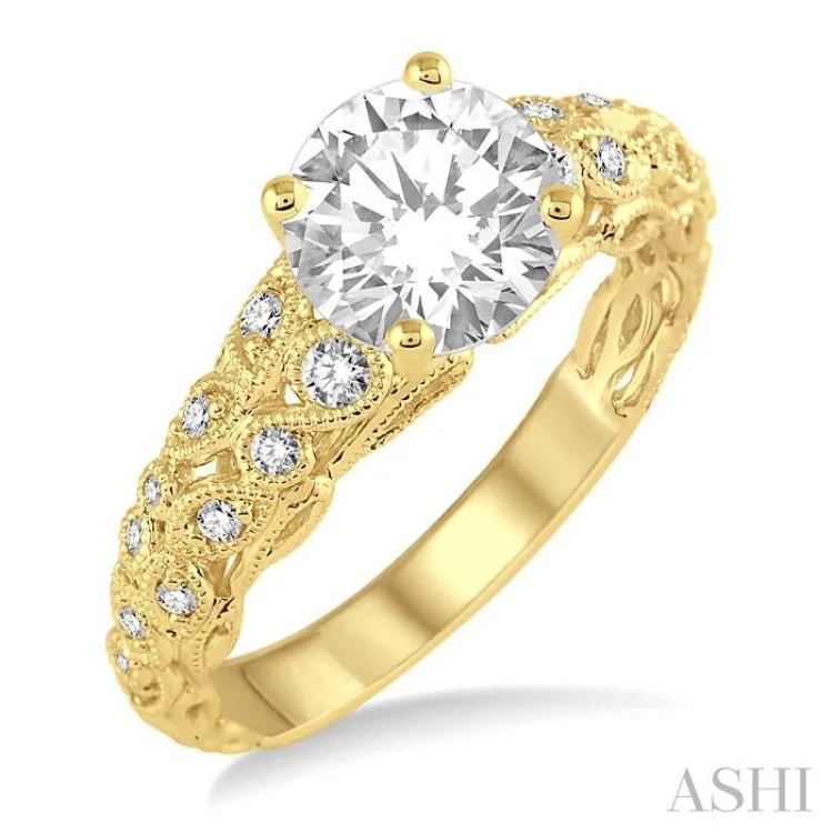 Classic Wedding Rings with Birthstones-1/5 ctw Diamond Semi-mount Engagement Ring in 14K Yellow Gold