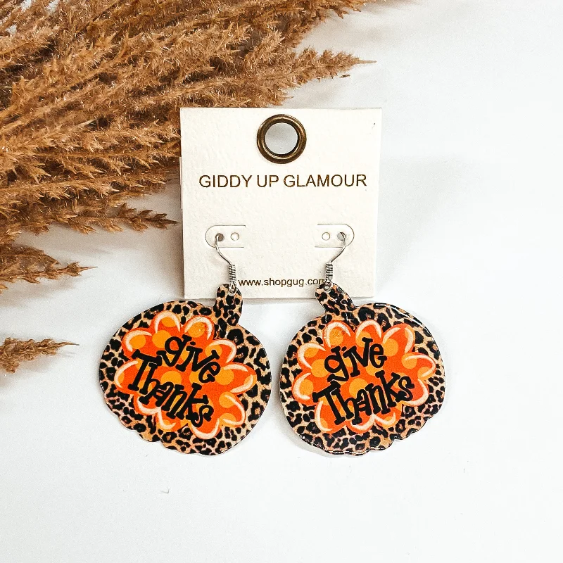 Luxury Crystal Earrings for Women-Give Thanks Pumpkin Metal Dangle Earrings in Leopard