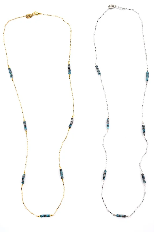 Stainless Steel Necklaces-Boxcar Gemstone and Bar Chain Long Necklace