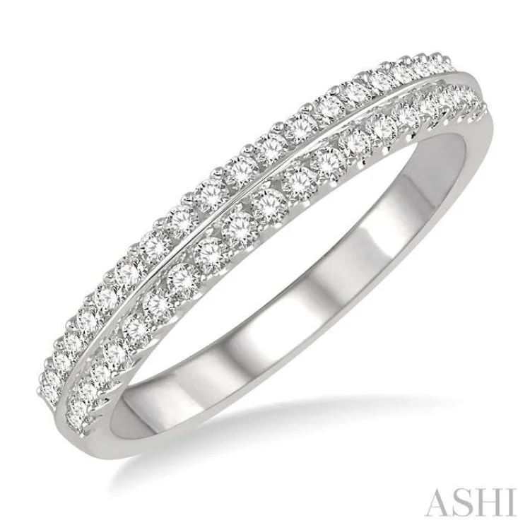 Engagement Rings with Custom Birthstones-1/3 ctw Twin Row Round Cut Diamond Stackable Band in 14K White Gold