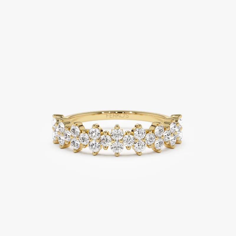 Designer Gold Wedding Rings-14k Cluster Diamond Half Eternity Wedding Band