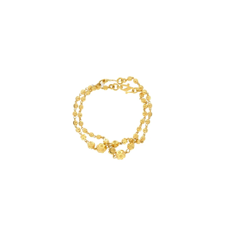 Fashion Gold Bracelets for Women-22K Yellow Gold Set of 2 Beaded Baby Bracelets W/ Varied Gold Ball Design, 6.9 grams