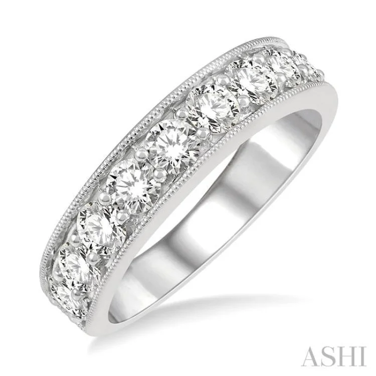 Custom Name Rings for Women-1 1/2 ctw Round Cut Diamond Wedding Band in 14K White Gold