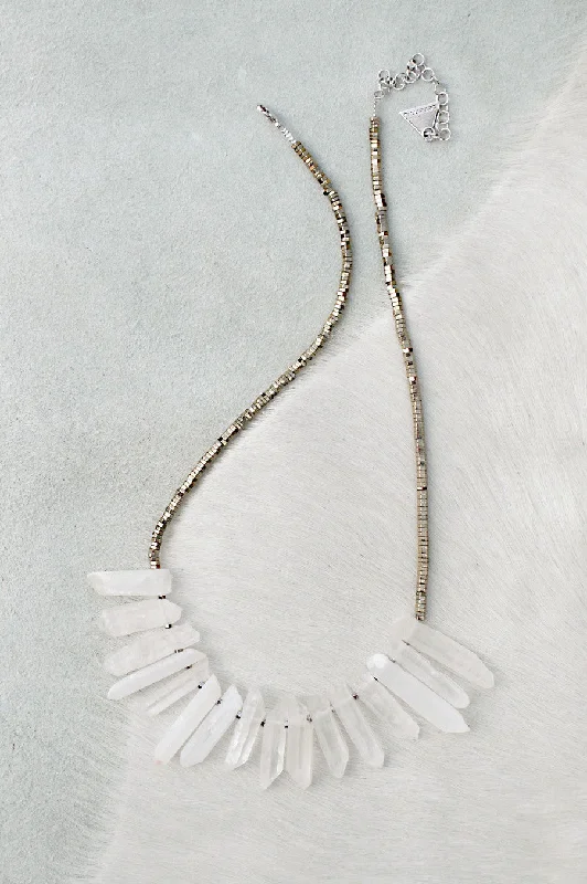 Cute Gold Necklaces-Silver Quartz Short Necklace - White