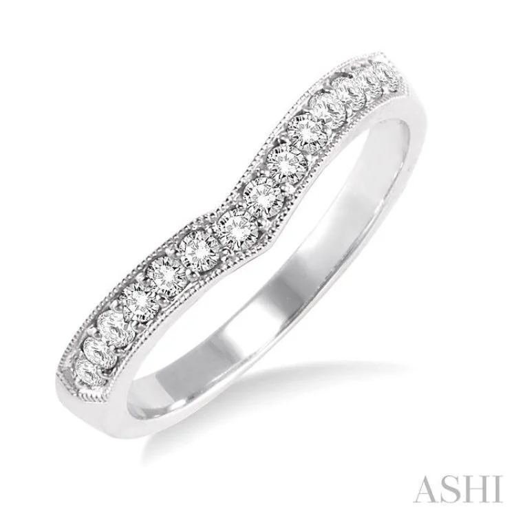 Handmade Engagement Bands-1/3 Ctw Diamond Matching Wedding Band in 14K White Gold