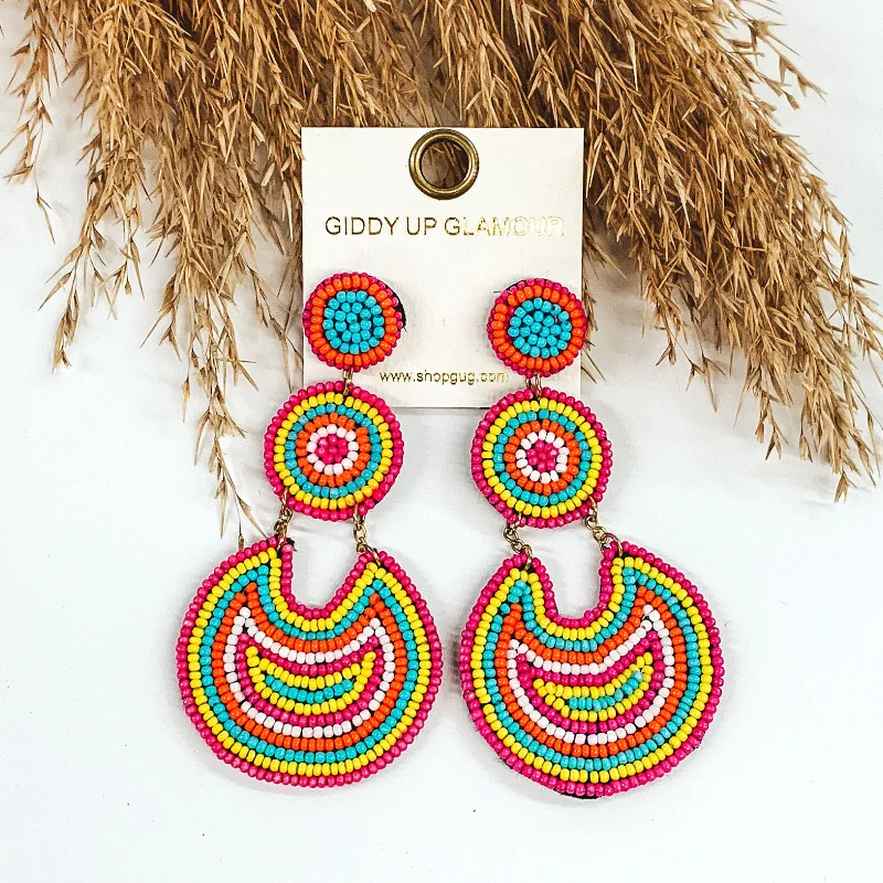 Simple Hoop Earrings for Women-Pure Perfection Seed Bead 3 Tiered Drop Earrings in Multicolored