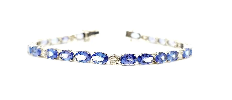 Personalized Leather Bracelets for Men-Alternating Tanzanite  and Diamond Bracelet in 14k White Gold Ad No. 2293