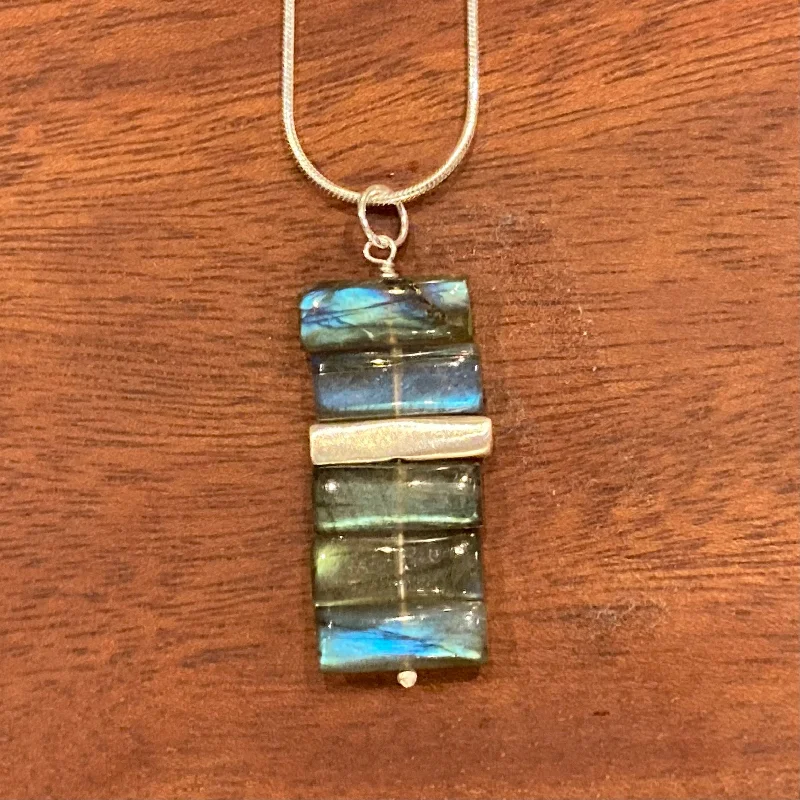 Adjustable Pendant Chain Necklaces-Stacked Labradorite and Sterling Silver Necklace