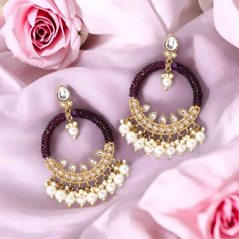 Large Crystal Drop Earrings-Purple Meeru Chandbalis