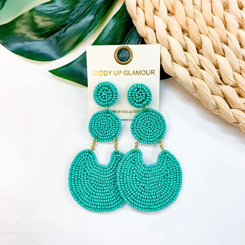 Luxury Gemstone Hoop Earrings-Pure Perfection Seed Bead 3 Tiered Drop Earrings In Turquoise