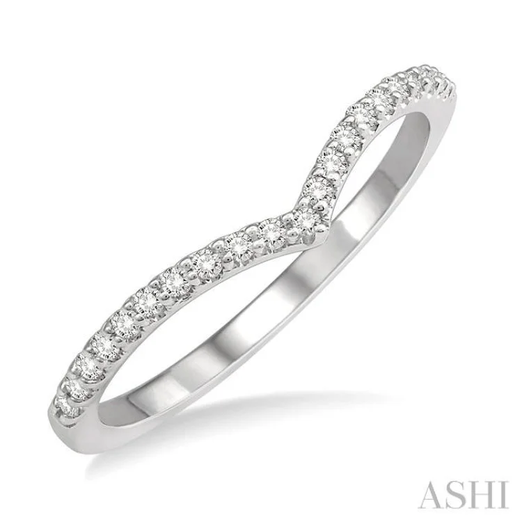 Custom Ring Sets for Women-1/10 ctw Chevron Center Round Cut Diamond Wedding Band in 14K White Gold