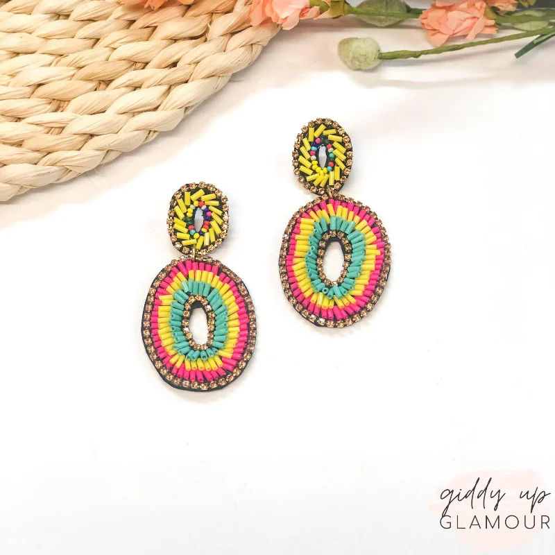 Simple Crystal Earrings for Women-Bugle Bead Oval Earrings in Multicolor