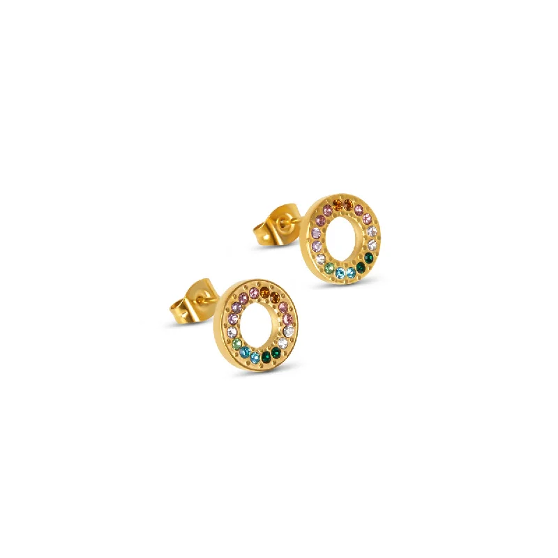 Vintage Pearl Earrings-Multi-Colour Gem Stud Earrings - Gold