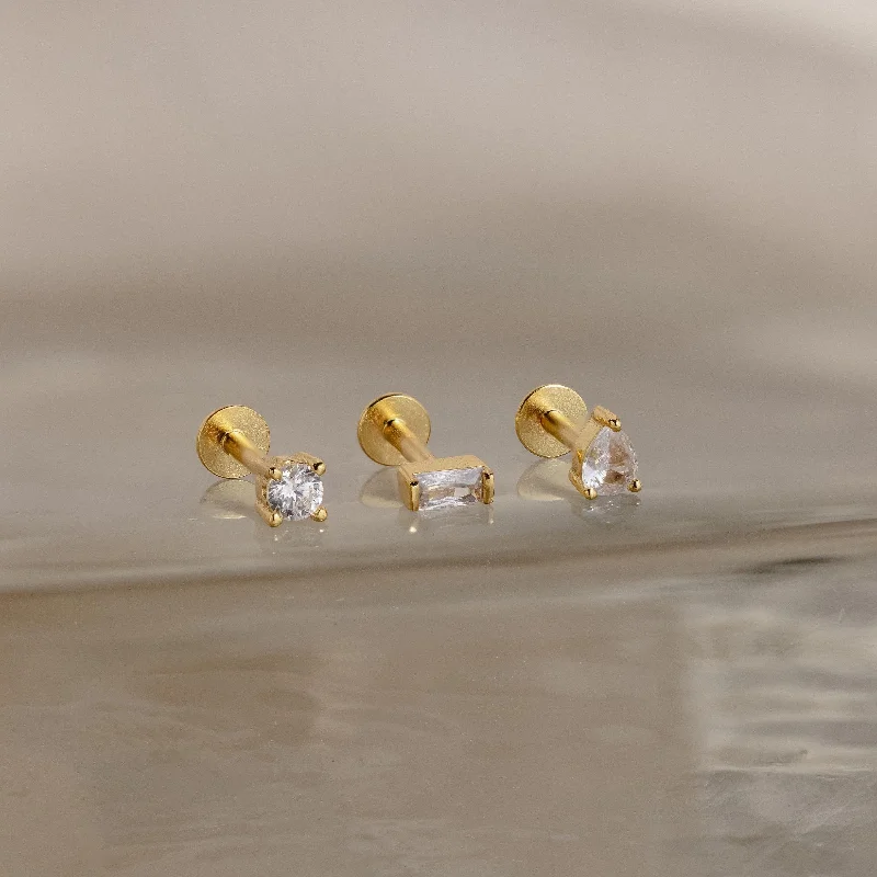 Classic Hoop Earrings-Mixed Diamond Flat Back Stud Set