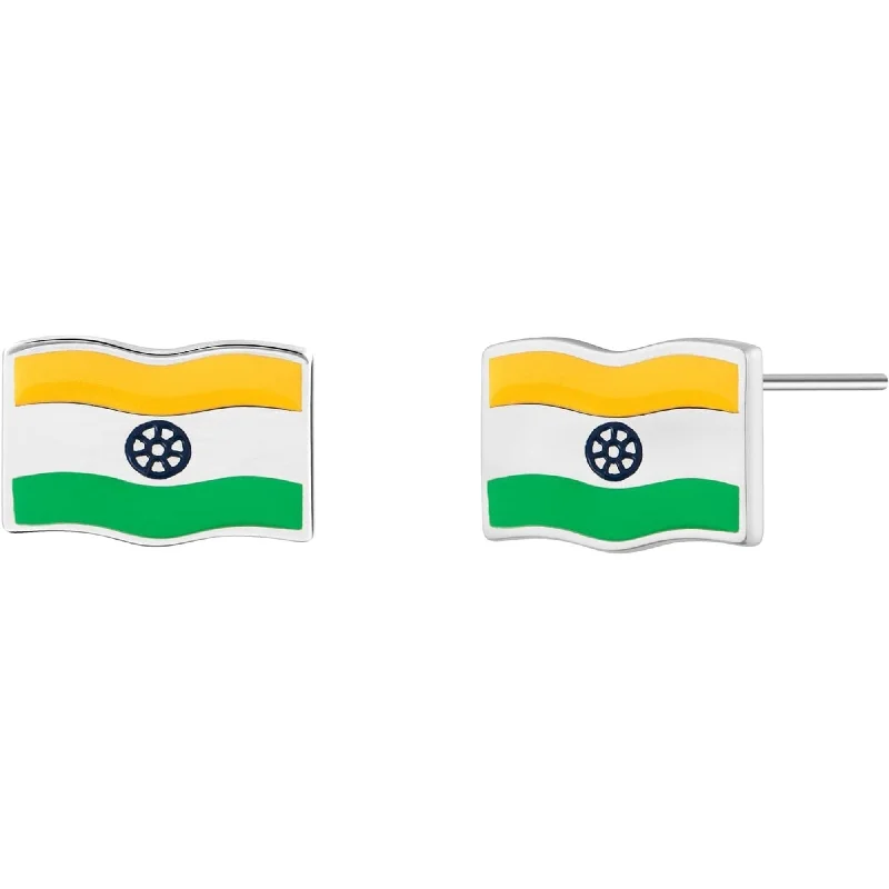 Silver Drop Earrings-India Flag Stud Earrings