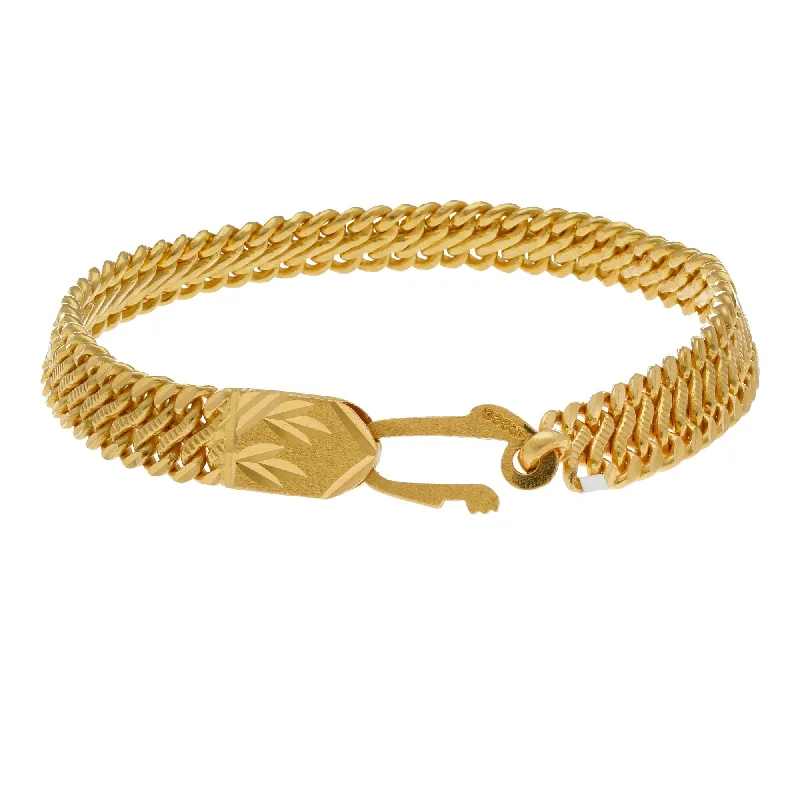 Chunky Chain Bracelets for Women-22K Yellow Gold Men Bracelet W/ Hexagonal Tile Link