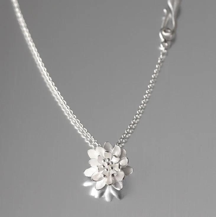 Modern Silver Necklaces-Water Lily Sterling Silver Pendant Necklace