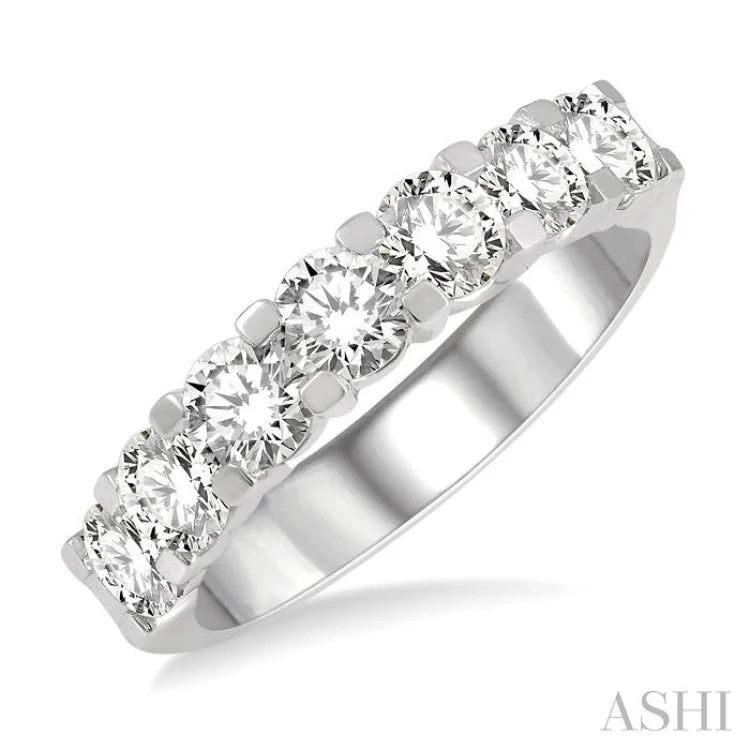 Wedding Rings with Personal Engraving-2 ctw 7 Stone Round Cut Diamond Wedding Band in 14K White Gold