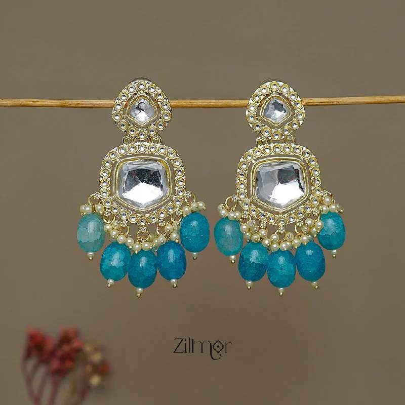 Simple Crystal Hoop Earrings-FS1011241 - Beads Hanging Kundan Earrings