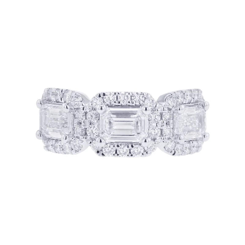 Wedding Ring Sets for Brides and Grooms-Gio 3 Stone Halo Diamond Ring 2ct