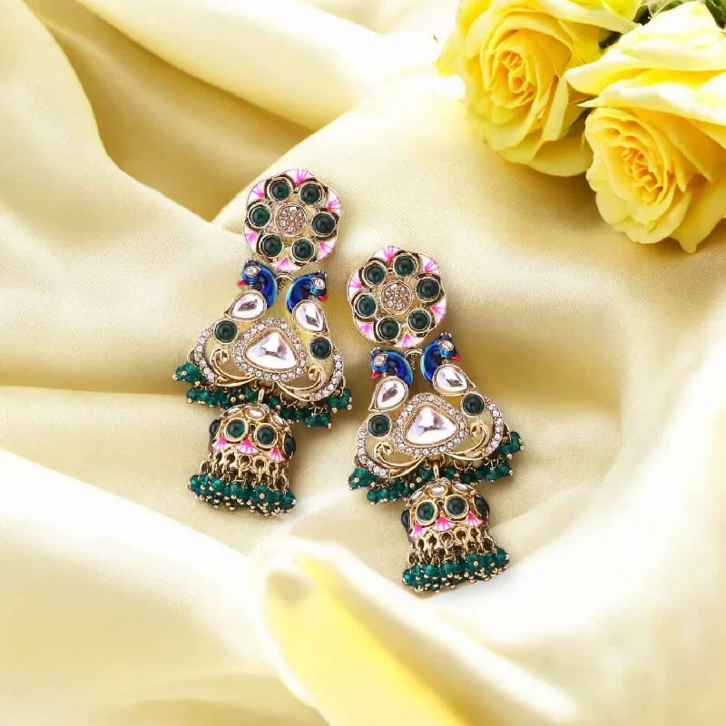 Simple Designer Earrings-Emerald Bhagya Jhumkis