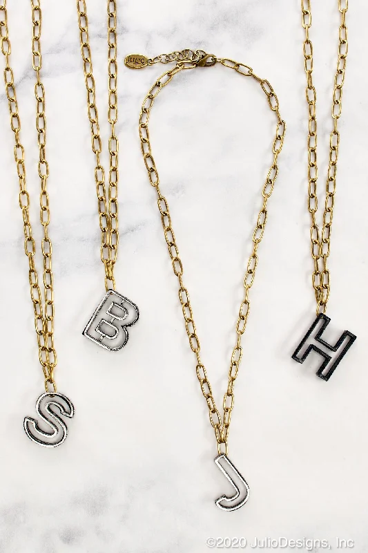 Personalized Gold-Plated Necklaces-Lovell Initial Necklace Black on Gold