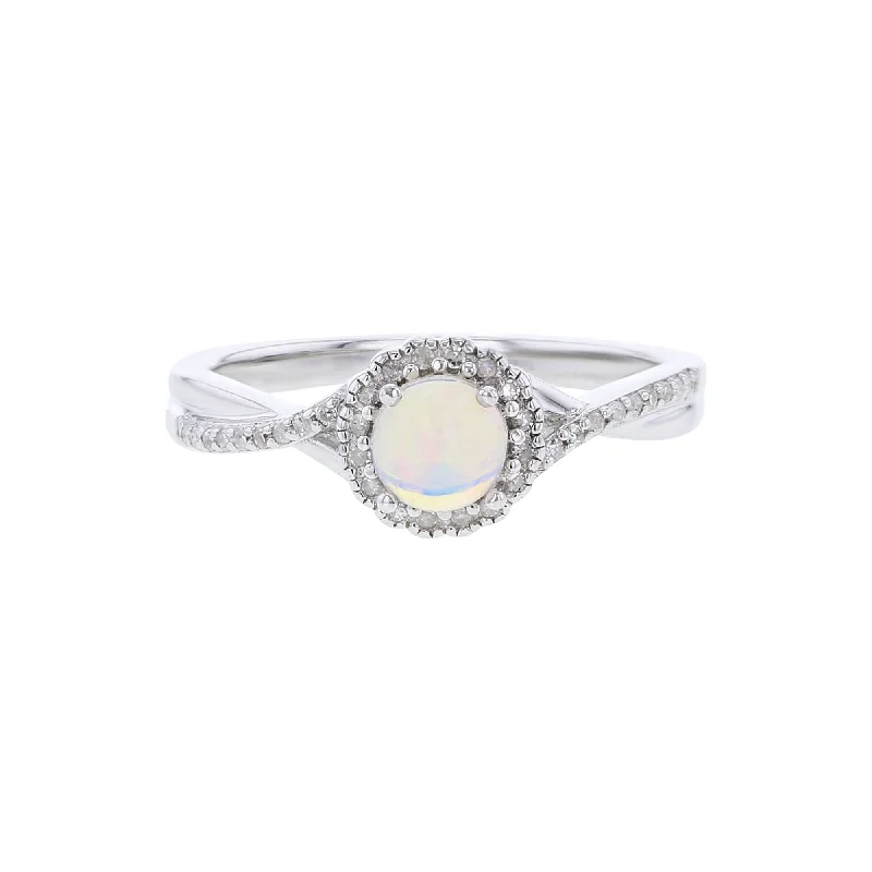 Custom Wedding Bands for Men-Silver Sweet Treat Opal & Diamond Ring