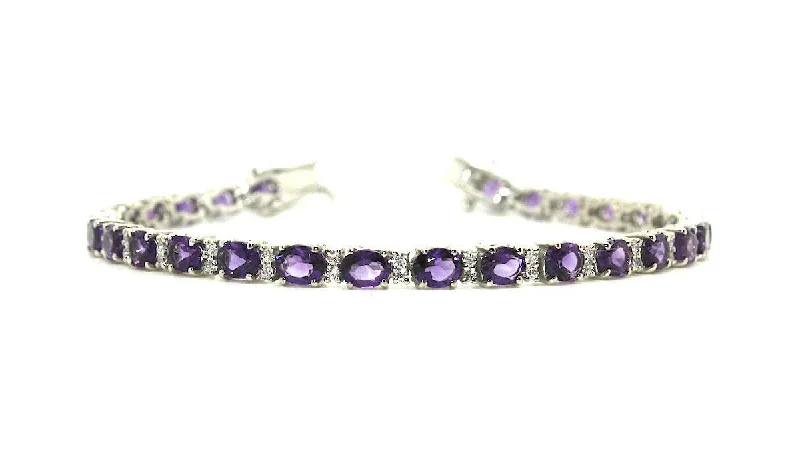 Beaded Bracelets for Weddings-Amethyst & Cubic Zirconia Bracelet in Sterling Silver