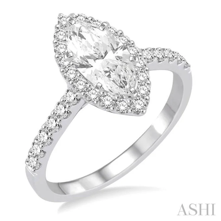 Adjustable Wedding Ring Bands-3/4 Ctw Diamond Engagement Ring with 1/2 Ct Marquise Cut Center Stone in 14K White Gold