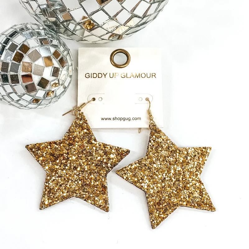 Sparkling Gold Earrings for Women-Glitter Star Earrings in Gold