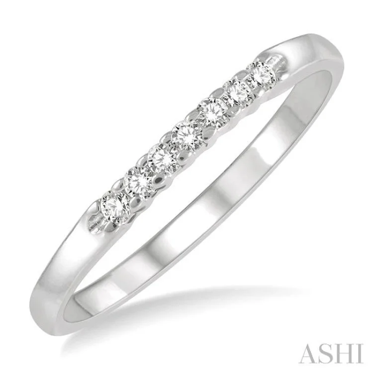 Custom Wedding Ring Bands with Engraving-1/10 ctw 7 Stone Round Cut Diamond Wedding Band in 14K White Gold