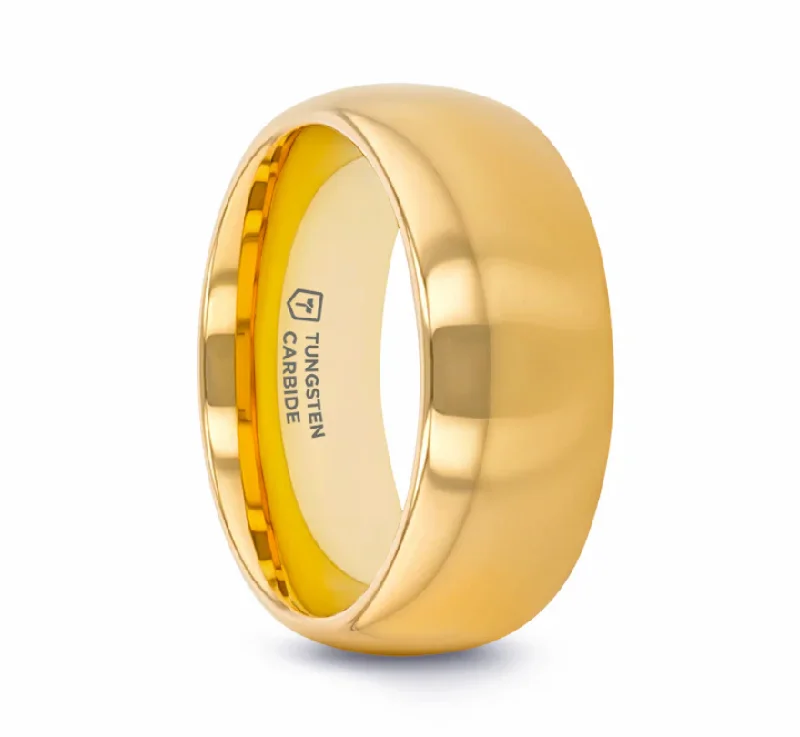 Wedding Rings with Custom Settings-ORO Traditional Domed Gold-Plated Tungsten Carbide Wedding Ring