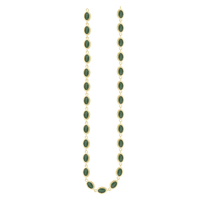 Zodiac Necklaces-Malachite Cabochon Gold Oval Link Necklace