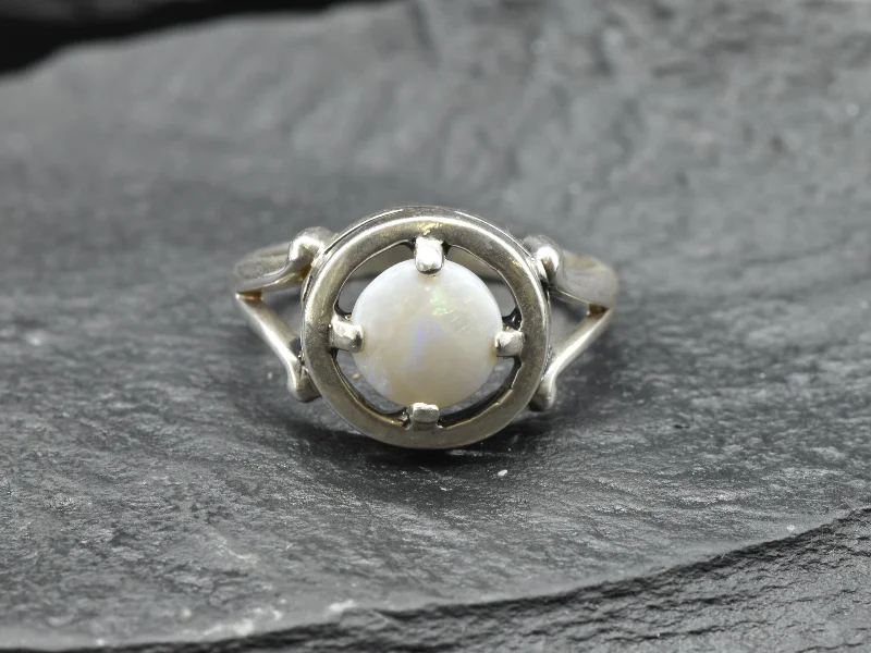 Men’s Customizable Promise Rings-Australian Opal Ring - Large Opal Ring - White Vintage Ring