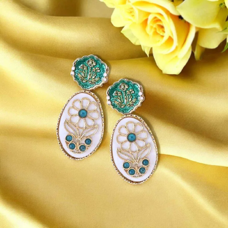 Crystal Pearl Earrings-Emerald Suvanya Danglers