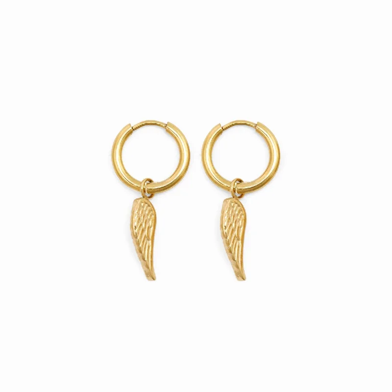 Classic Drop Earrings-Angel Wing Hoop Earrings - Gold