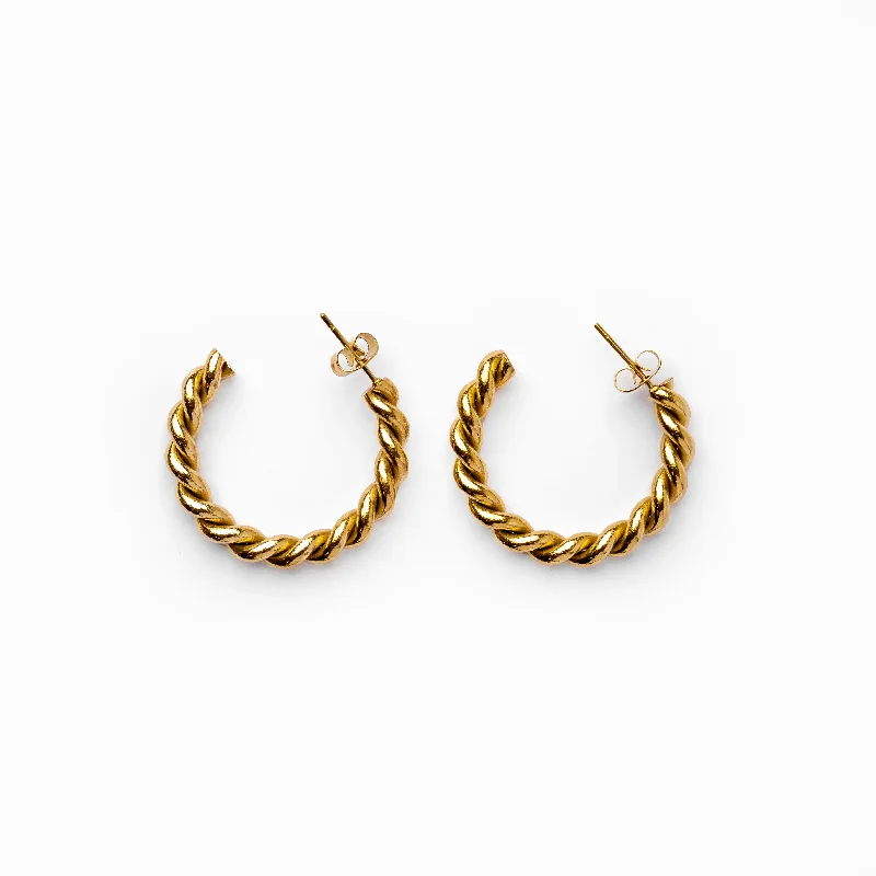 Personalized Drop Earrings for Women-Sofia Twist Rope Hoop Earrings 18K Gold Plated - Gold