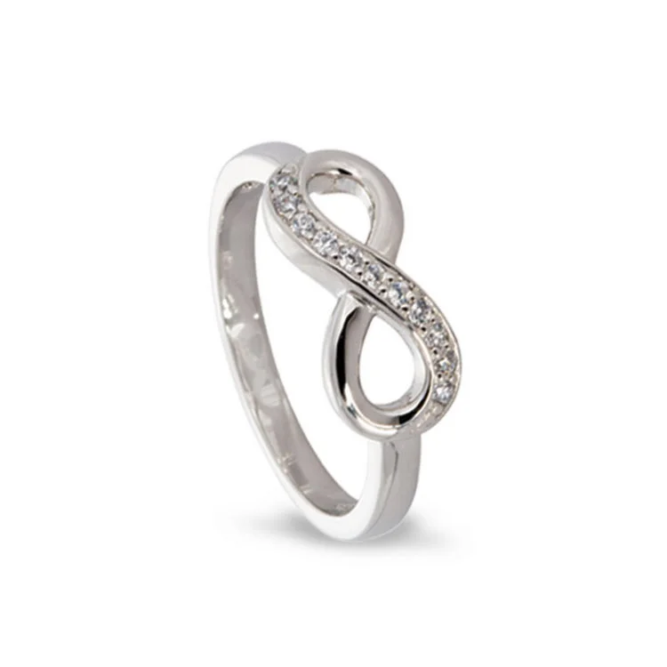 Custom Engagement Rings for Women-Platinum Finish Sterling Silver Micropave Infinity Ring with Simulated Diamonds