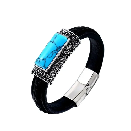 Elegant Bangles for Bridesmaids-Turquoise Howlite and  Leather Bracelet